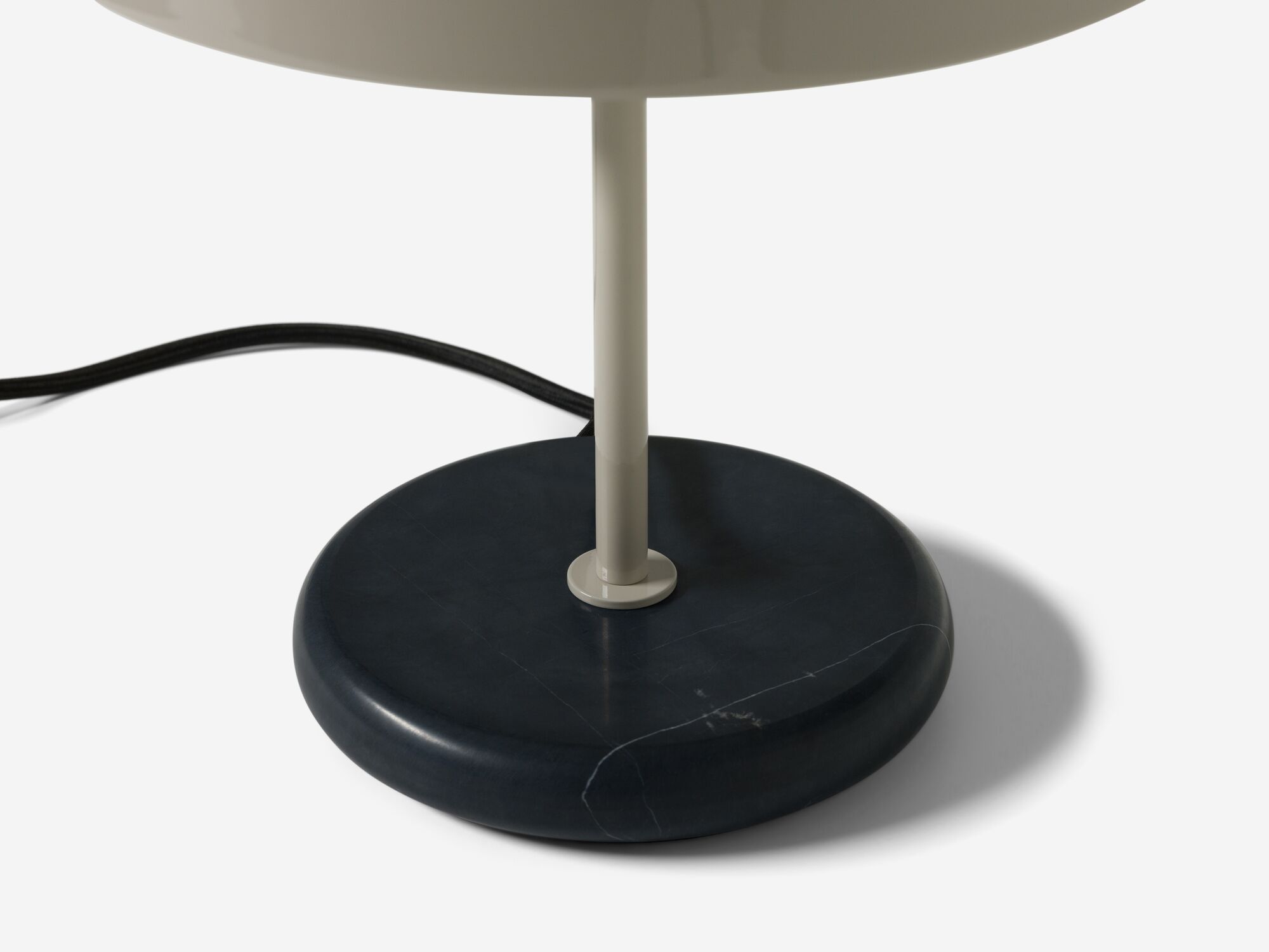 Black table lamp base detail view